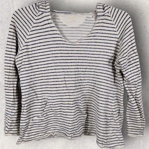 USED Calvin Klein Women's XL Striped Athletic Hooded Long Sleeve 100% Cotton Top